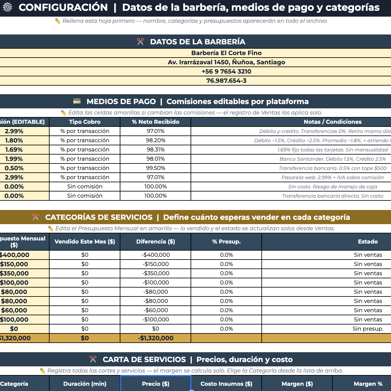 Planillas Pyme - Gestión Financiera Barbería
