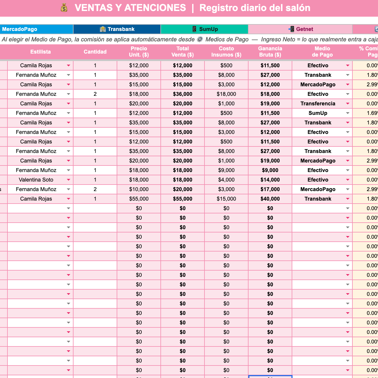 Planillas Pyme - Gestión Financiera Salón de Belleza