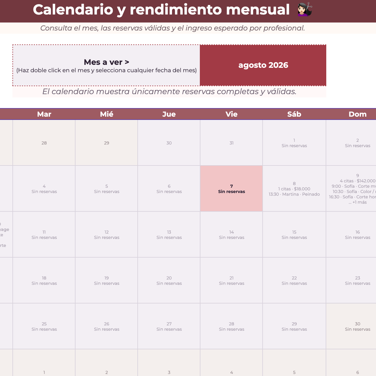 Planillas Pyme - Gestión de Reservas para Peluquería