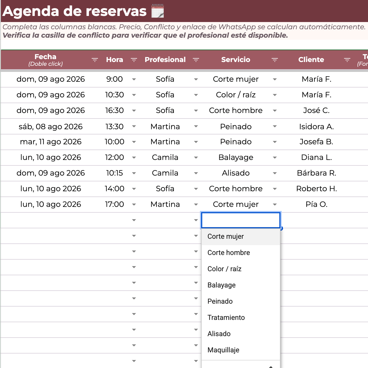 Planillas Pyme - Gestión de Reservas para Peluquería
